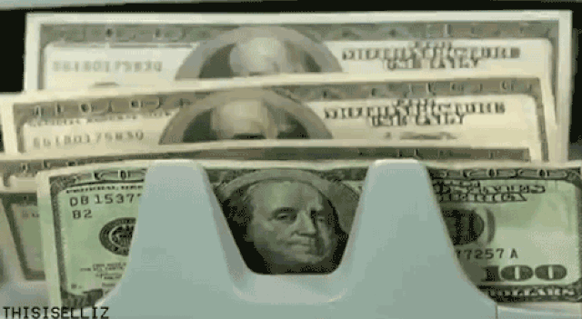 GIF Dinero - Billetes caídos, contando, esparcimiento de dinero