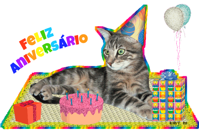 GIFs de gato feliz aniversário