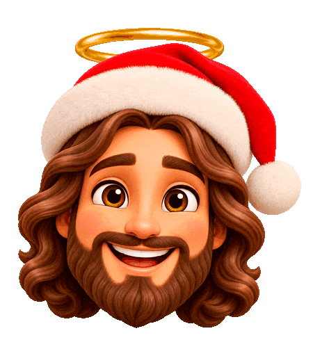 Smiling Jesus emoji in a Santa hat