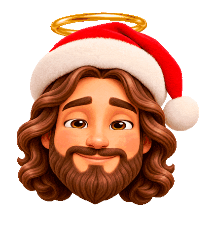 Sleepy Jesus emoji in a Santa hat