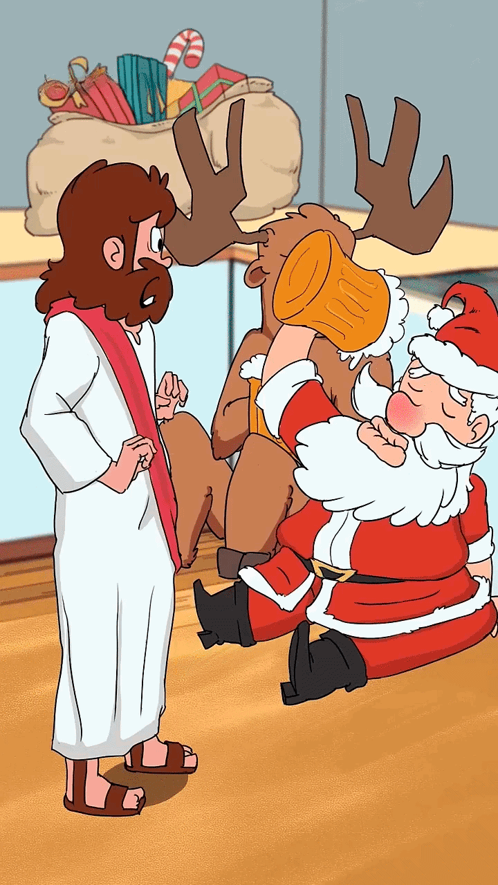 Jesus joins Santa for the Christmas gift run