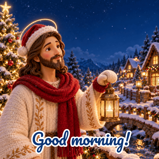 Jesus holds a lantern to see your happy smiles this Christmas morning