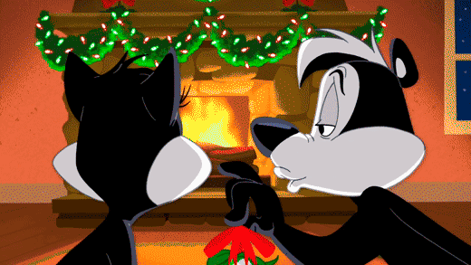 pepe-le-pew-a-kiss-under-the-mistletoe-in-front-of-the-fireplace